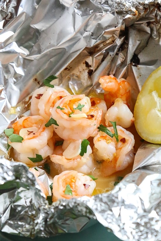 Quick Summer Grilled Shrimp Scampi in Foil Packets