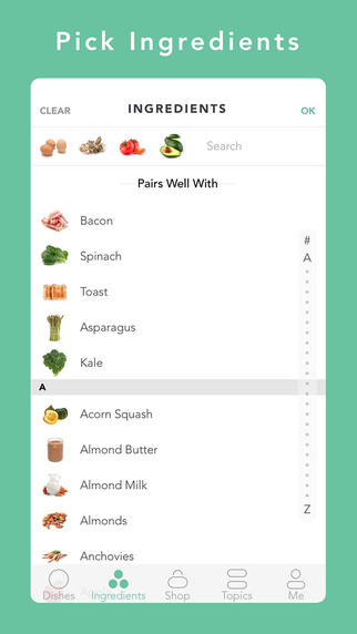 ingredients to recipes app