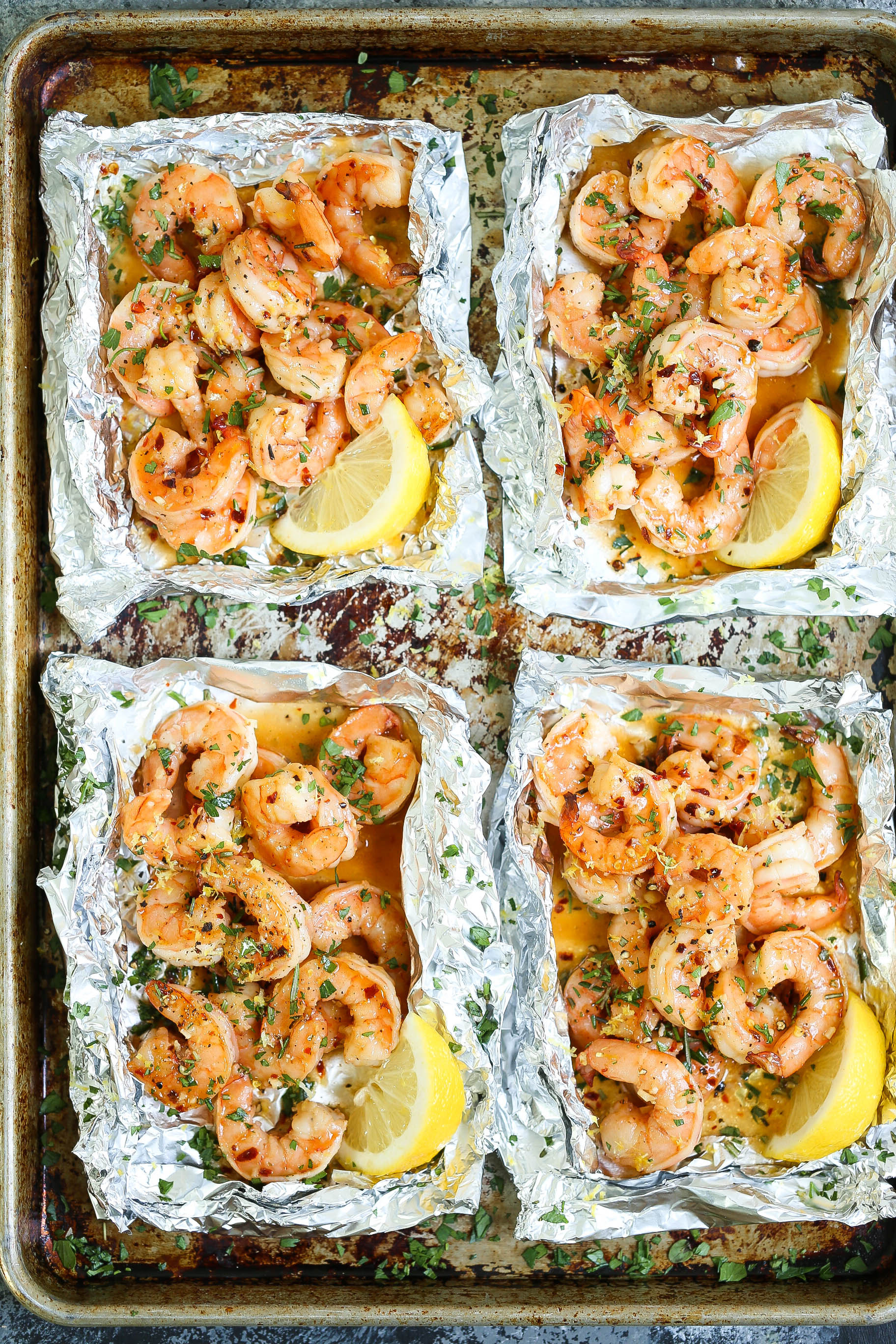 Quick Summer Grilled Shrimp Scampi in Foil Packets