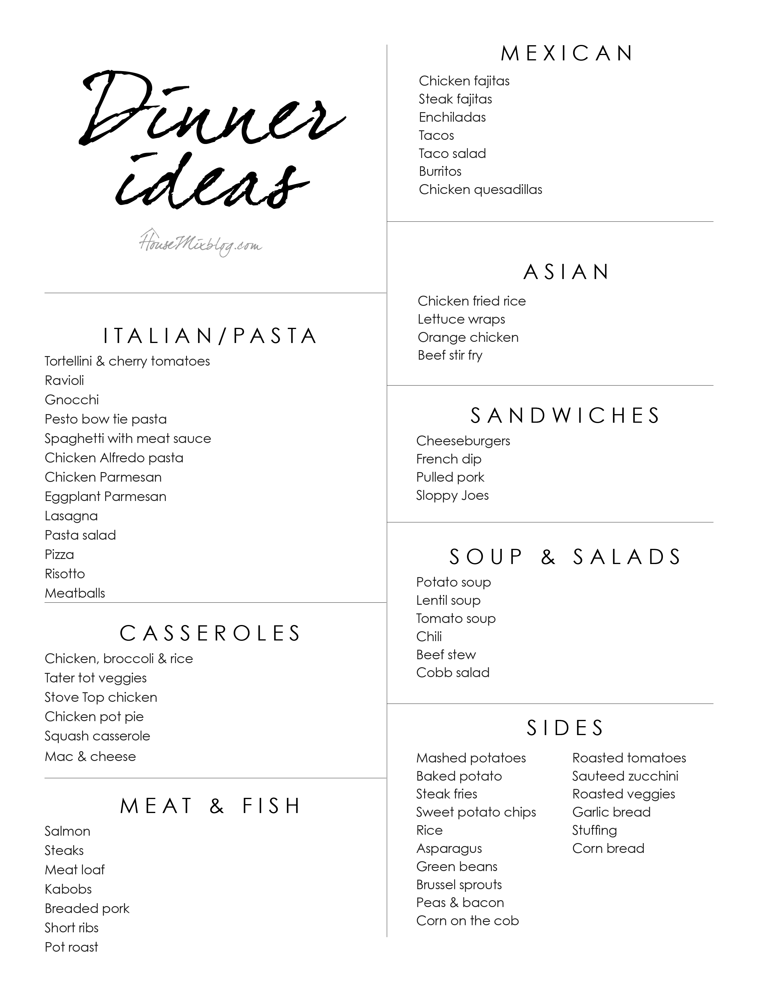 list of food ideas