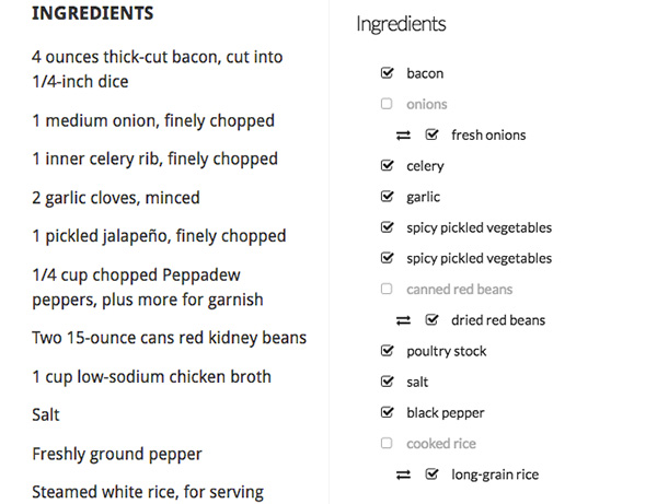 recipe with list of ingredients