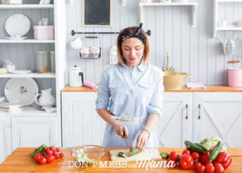 cooking food in kitchen