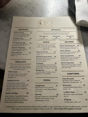 cibo modern mediterranean menu