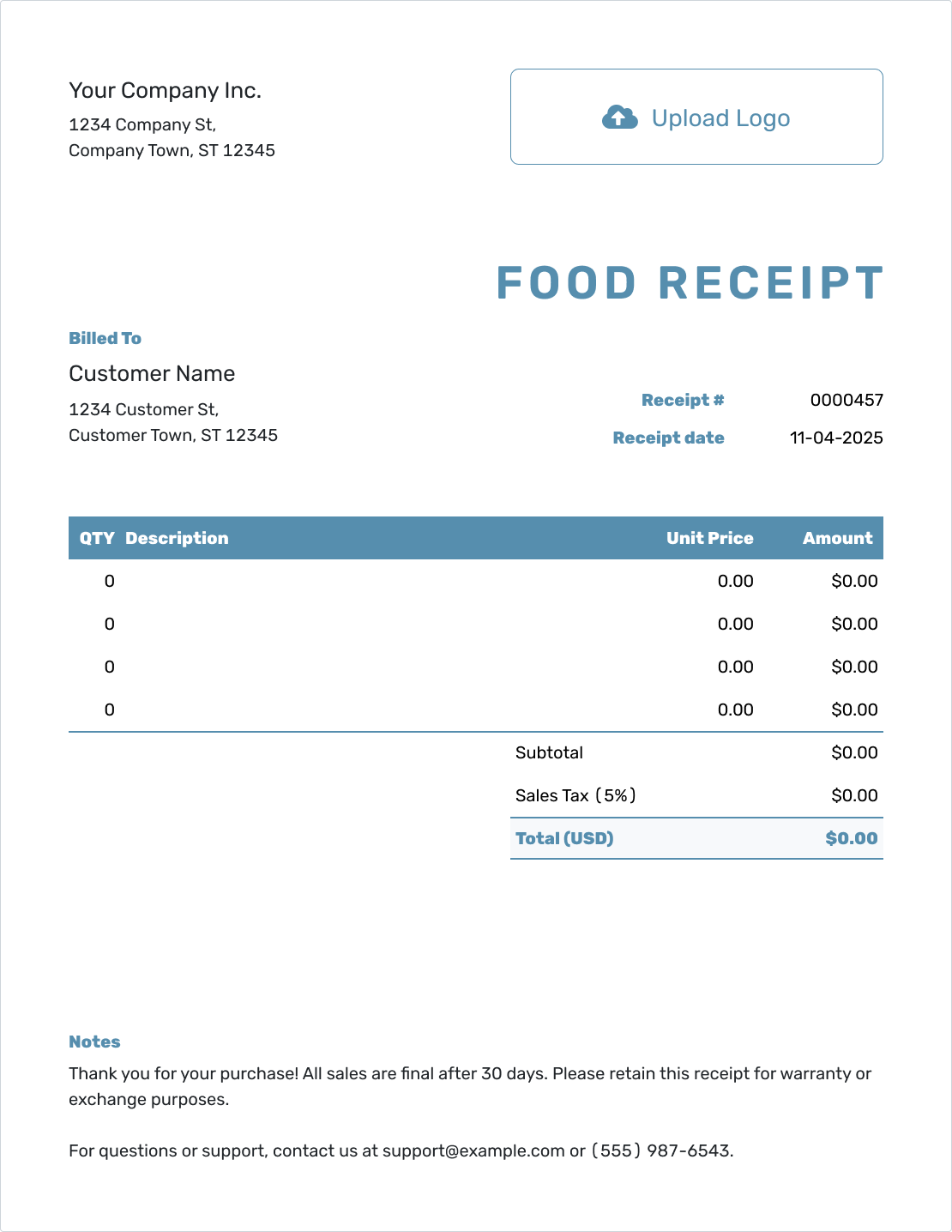 receipt for food