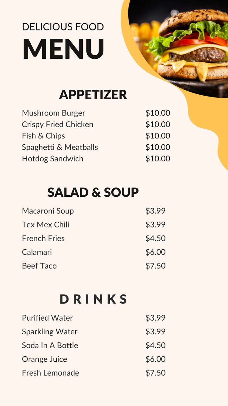 food menu list