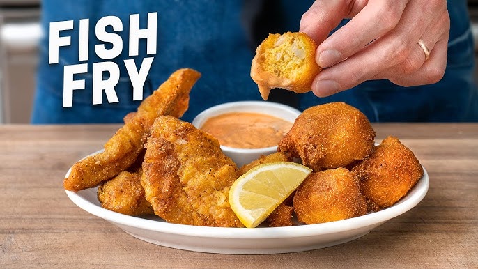 Fried Catfish with Country Remoulade and Beer Batter Hushpuppies