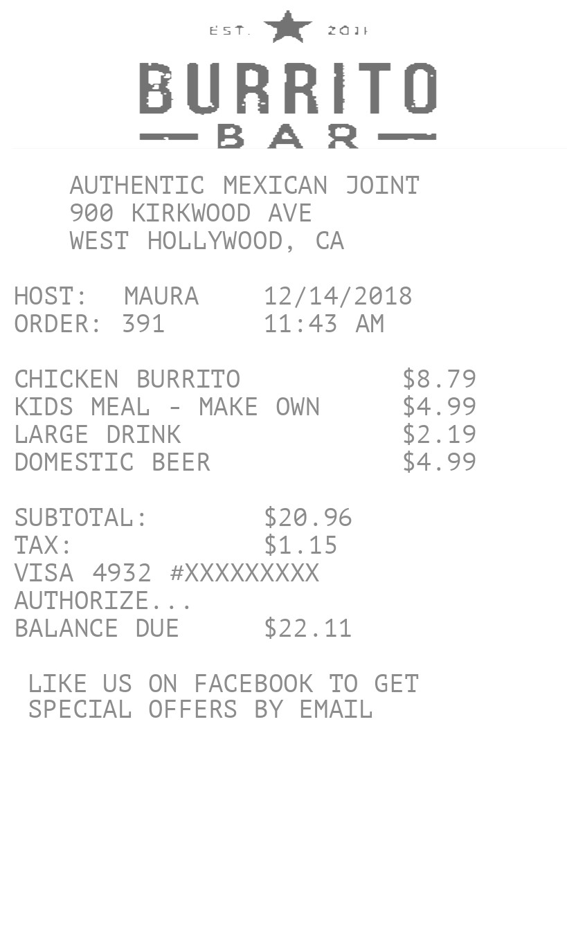 receipt for food