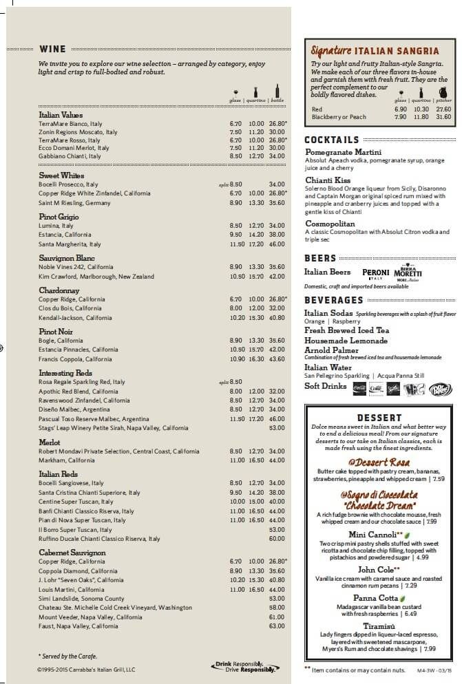 carrabba's wine list